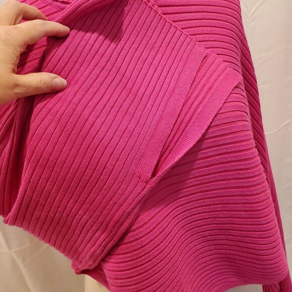 PINK ROSE SZ S Bright Pink Relaxed Oversized Ribbed Knit Cropped Turtleneck Swea - Picture 4 of 8